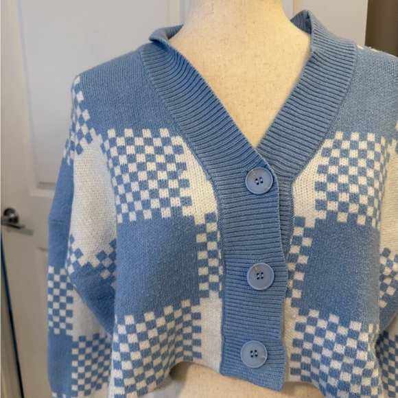 Cider Blue and White Checkered Cardigan - Picture 2 of 4